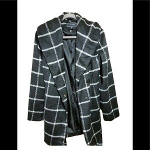 Metaphor Shawl Collar Belted Coat black/white plaid Size M
